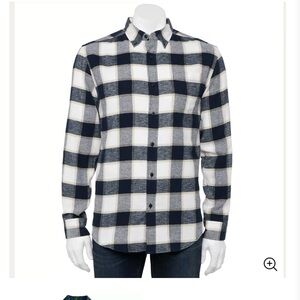 Men's Croft & Barrow Regular Plaid Soft Cotton Flannel Button Shirt Navy Medium